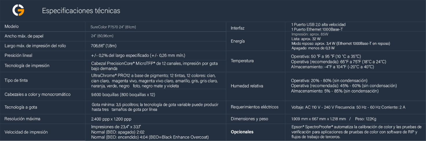 Especificaciones técnicas